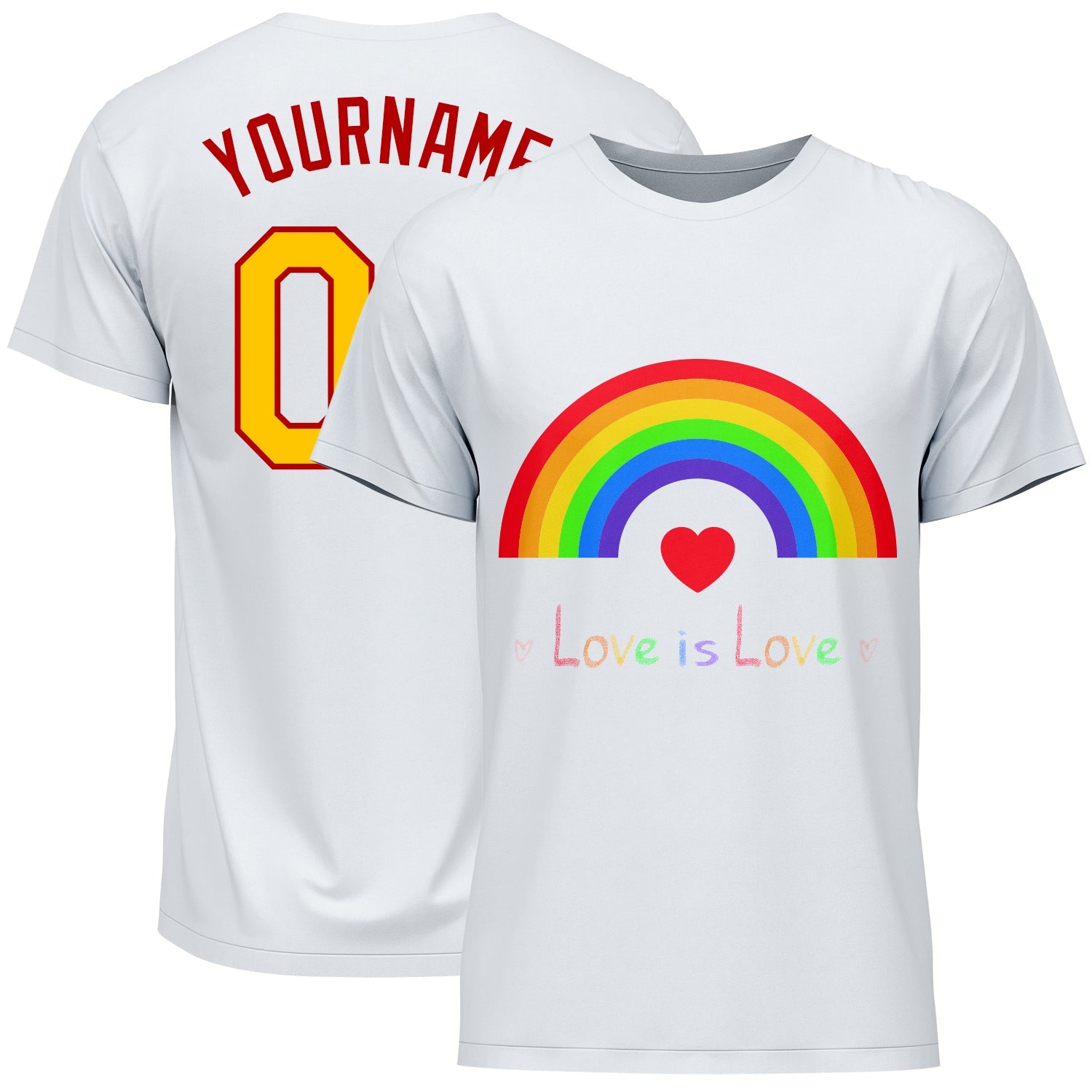 Custom White Gold-Red Rainbow For Pride Month Love Is Love LGBT Performance T-Shirt - Main View