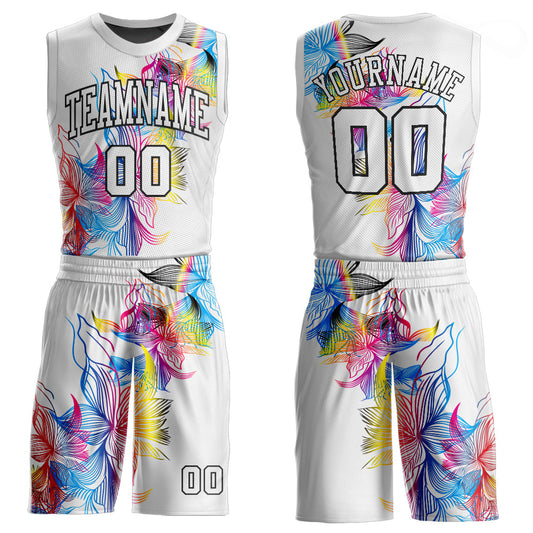 Custom White White-Black Round Neck Sublimation Basketball Uniform Jersey - Main View
