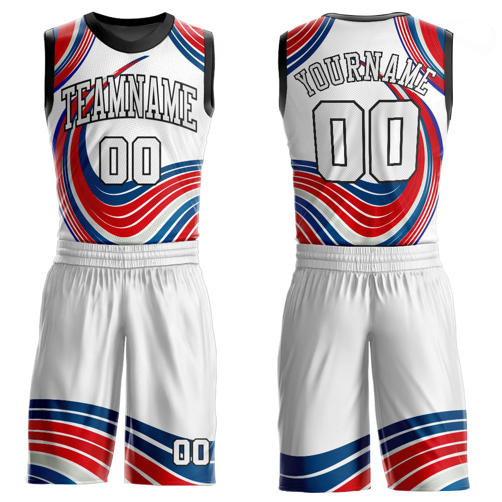 Custom White White-Red Round Neck Sublimation Basketball Uniform Jersey - Main View