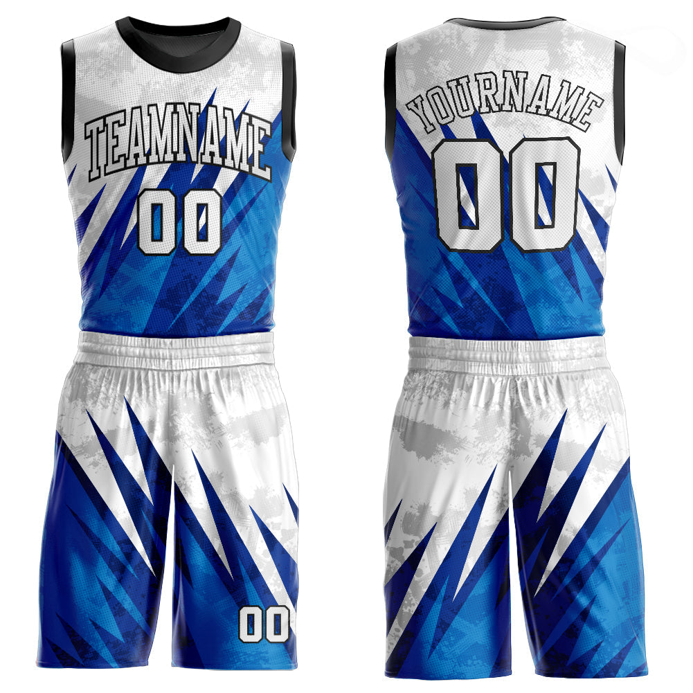 Custom White White-Royal Round Neck Sublimation Basketball Uniform Jersey - Main View