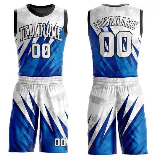 Custom White White-Royal Round Neck Sublimation Basketball Uniform Jersey - Main View