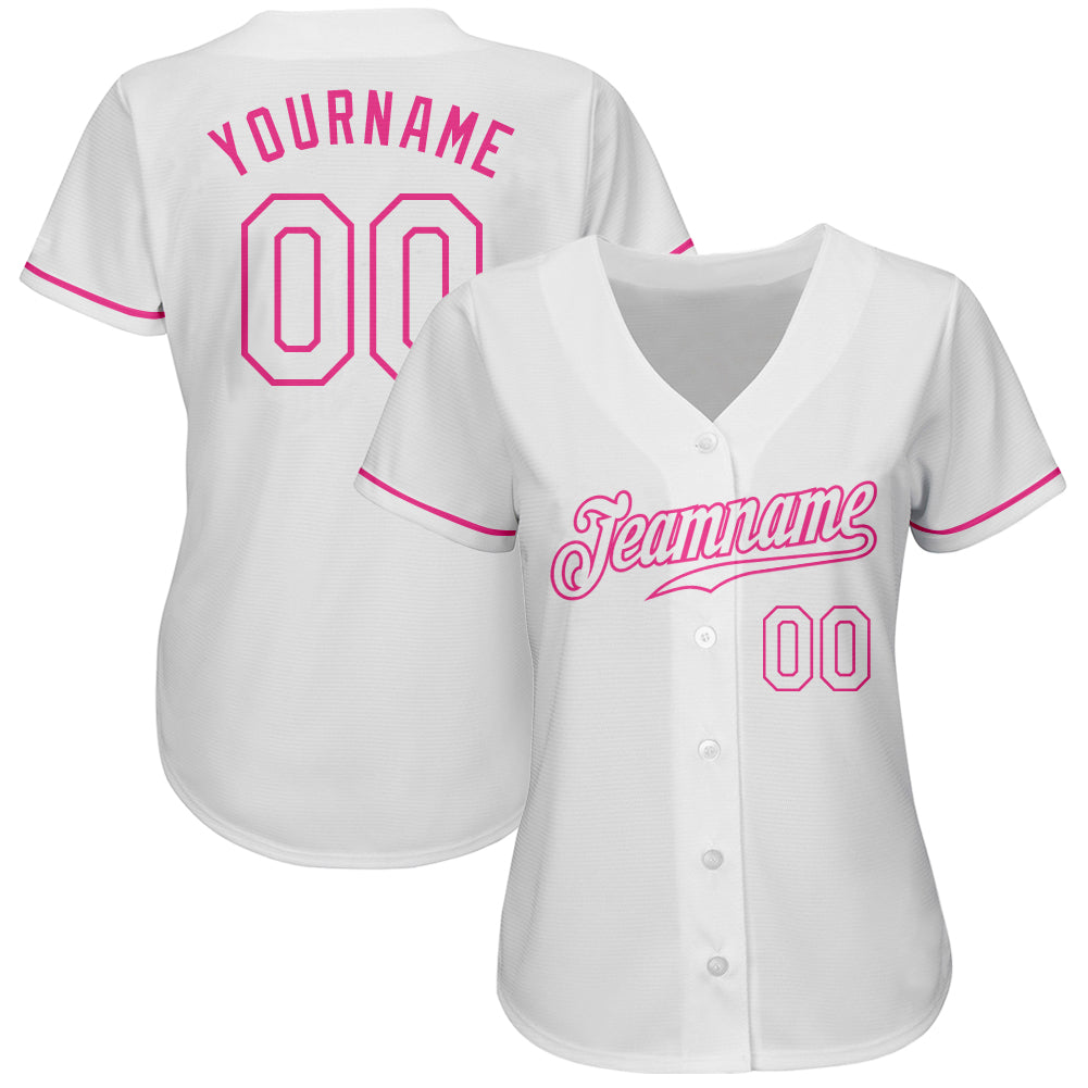 Custom White White-Pink Authentic Baseball Jersey view 2