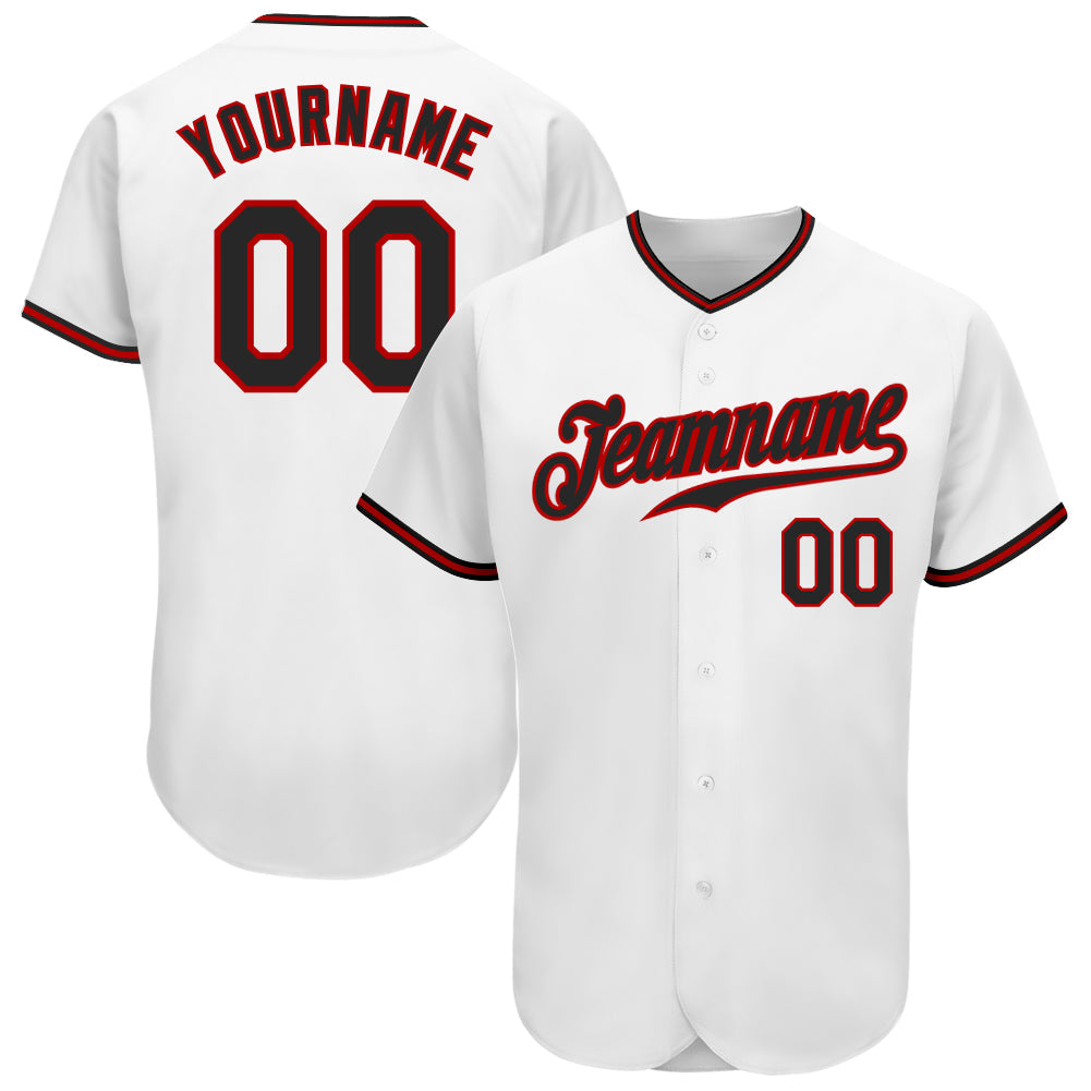 Custom White Black-Red Authentic Baseball Jersey - Main View