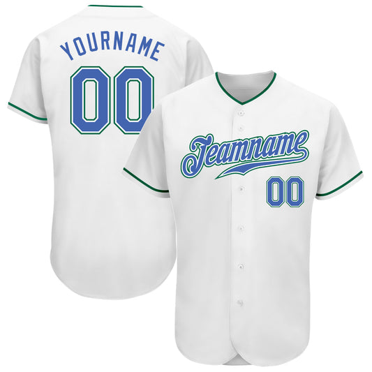 Custom White Blue-Kelly Green Authentic Baseball Jersey - Main View