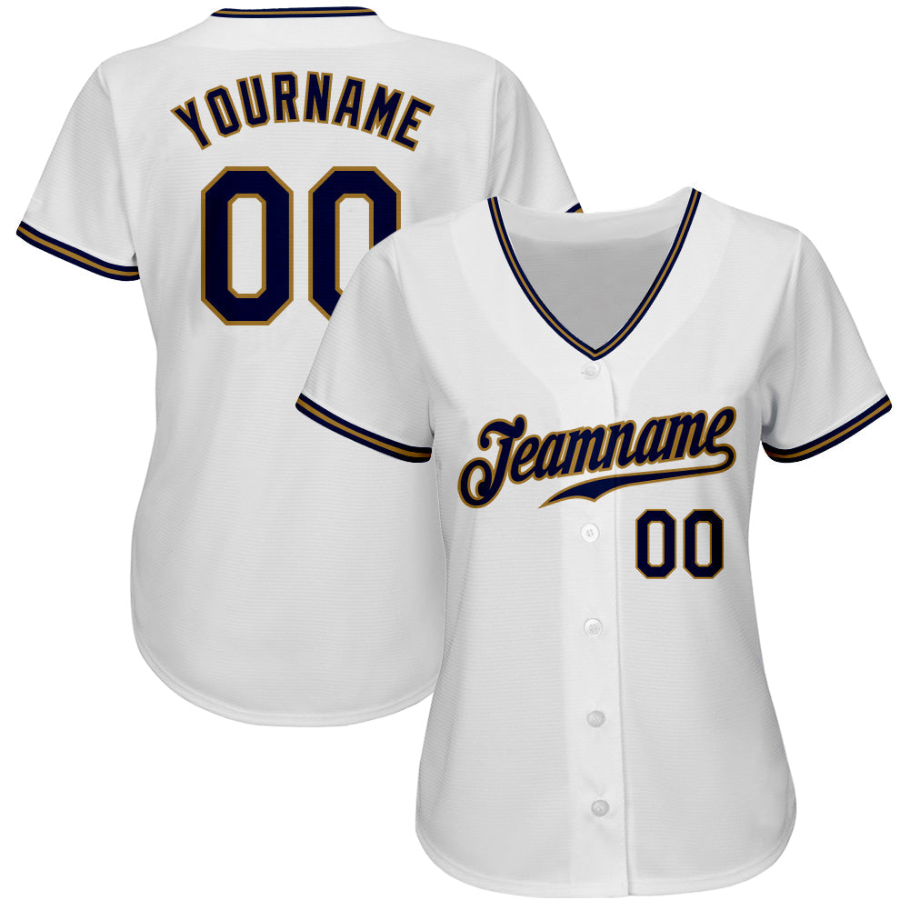 Custom White Navy-Old Gold Authentic Baseball Jersey view 2