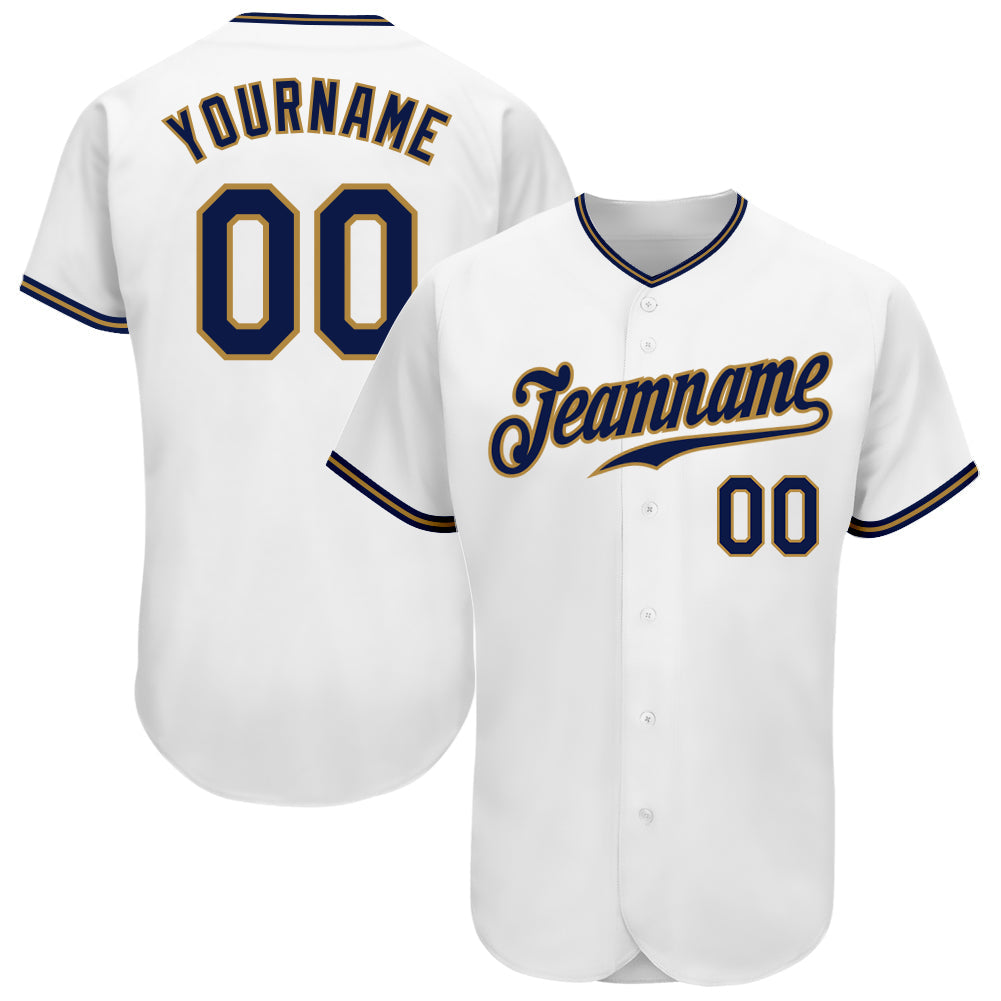 Custom White Navy-Old Gold Authentic Baseball Jersey - Main View
