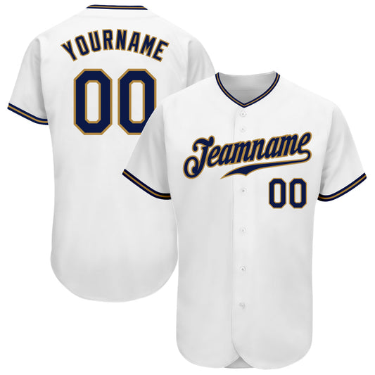 Custom White Navy-Old Gold Authentic Baseball Jersey - Main View