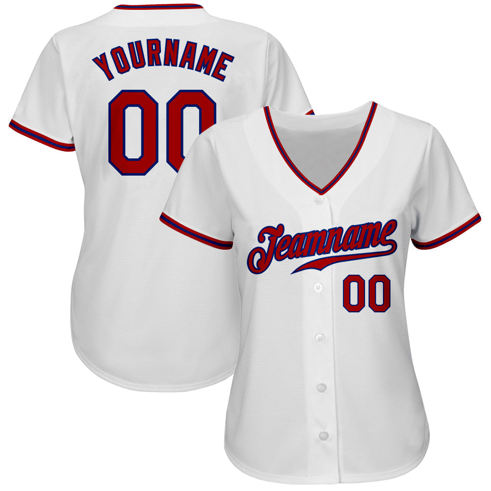 Custom White Red-Royal Authentic Baseball Jersey view 2