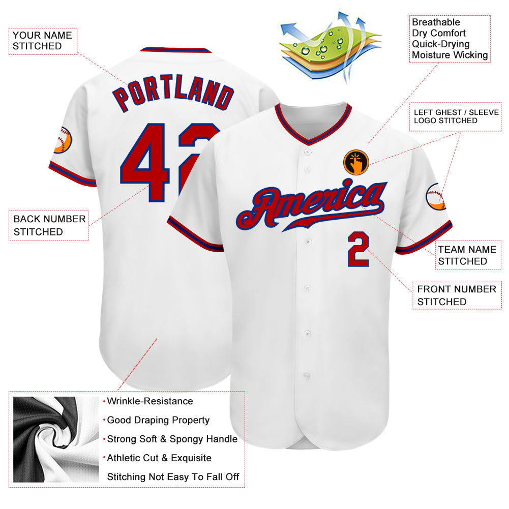 Custom White Red-Royal Authentic Baseball Jersey view 3