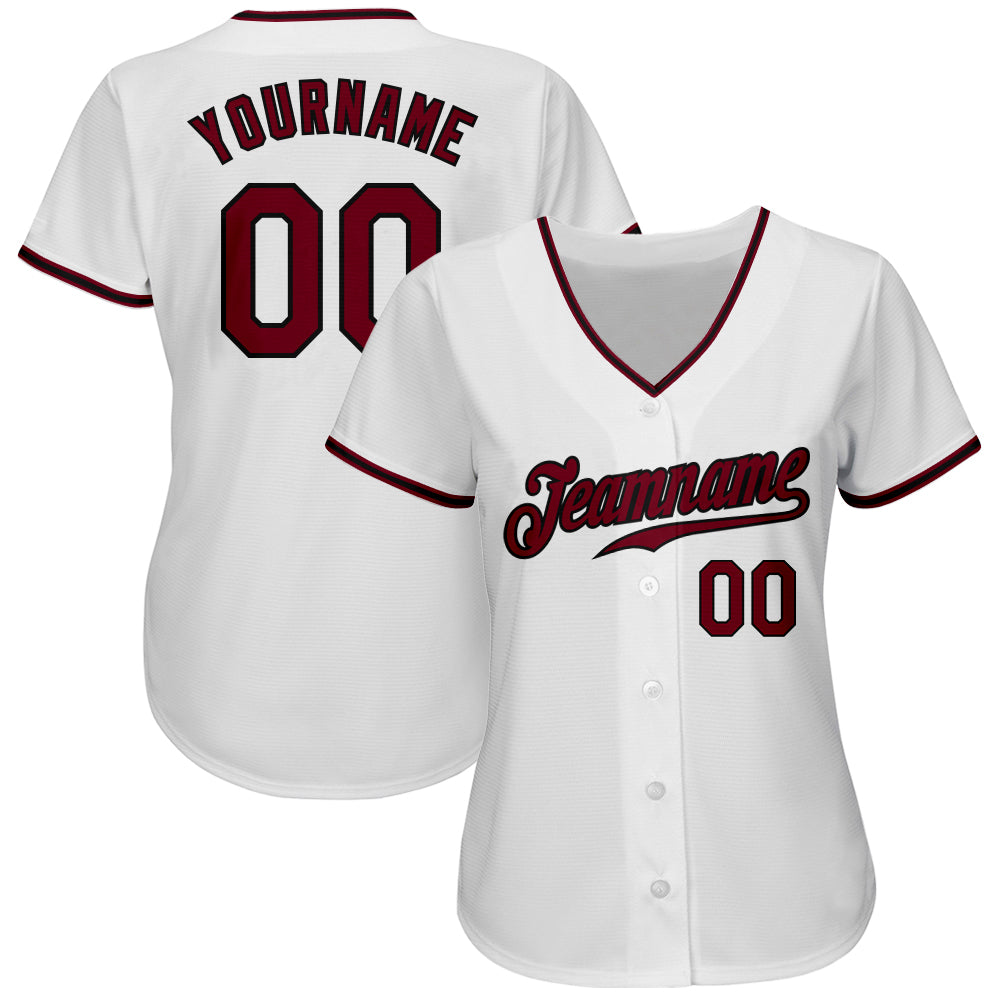 Custom White Crimson-Black Authentic Baseball Jersey view 2