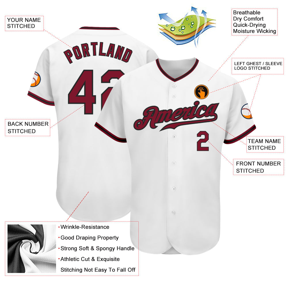 Custom White Crimson-Black Authentic Baseball Jersey view 3