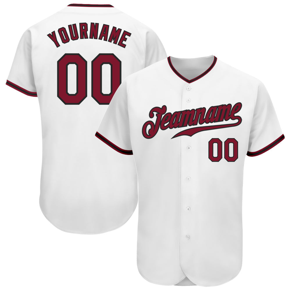 Custom White Crimson-Black Authentic Baseball Jersey - Main View