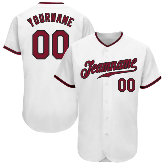 Custom White Crimson-Black Authentic Baseball Jersey - Main View