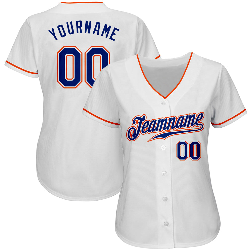 Custom White Royal-Orange Authentic Baseball Jersey view 2