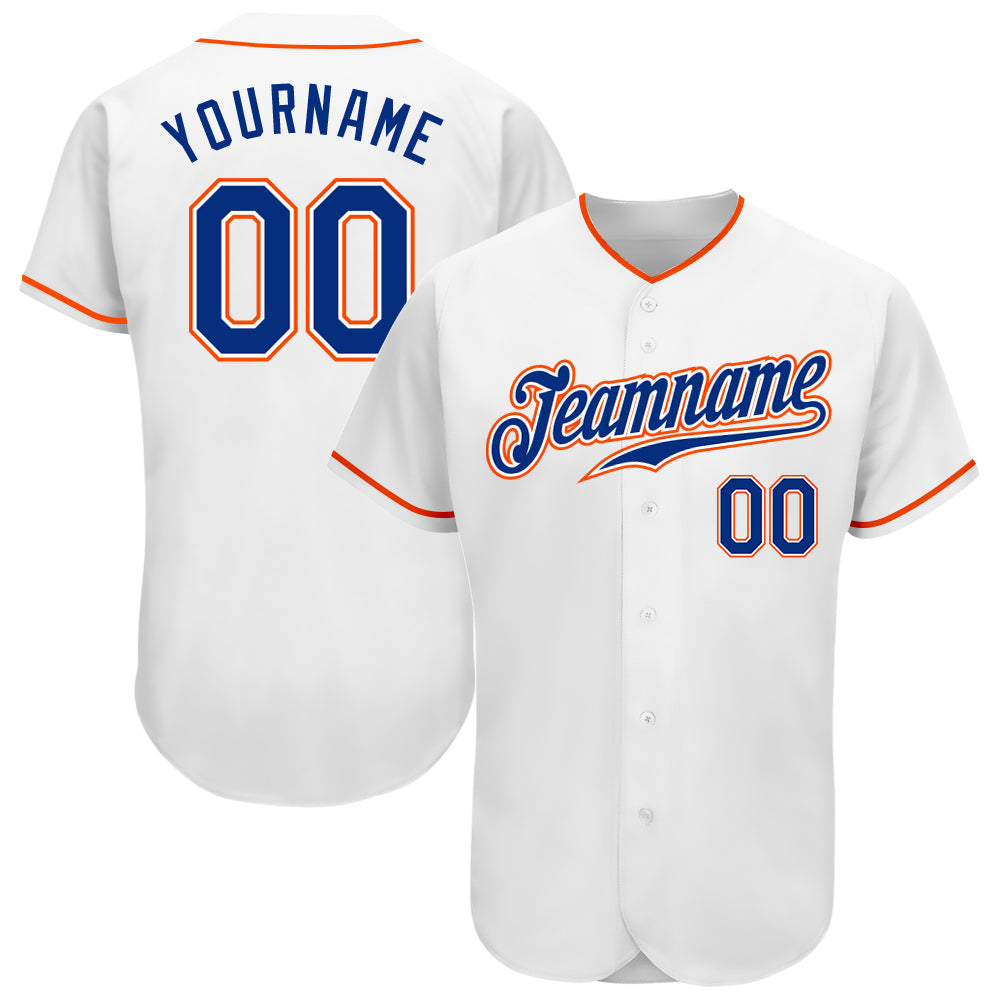 Custom White Royal-Orange Authentic Baseball Jersey - Main View