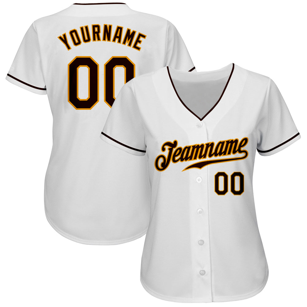 Custom White Brown-Gold Authentic Baseball Jersey view 2