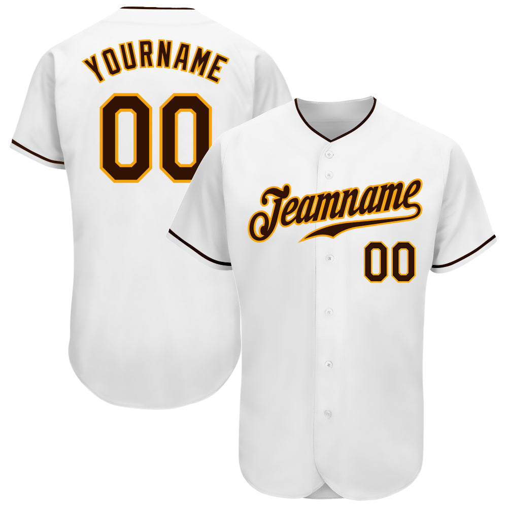Custom White Brown-Gold Authentic Baseball Jersey - Main View