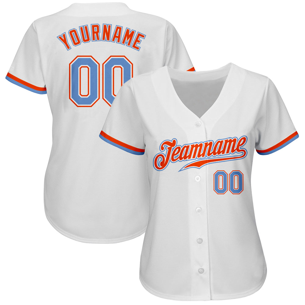 Custom White Powder Blue-Orange Authentic Baseball Jersey view 2