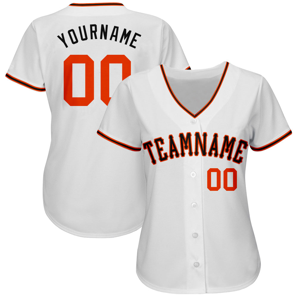 Custom White Orange-Black Authentic Baseball Jersey view 2