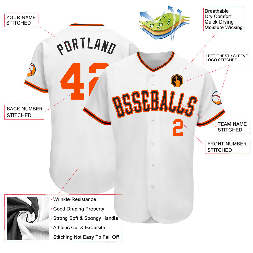 Custom White Orange-Black Authentic Baseball Jersey view 3