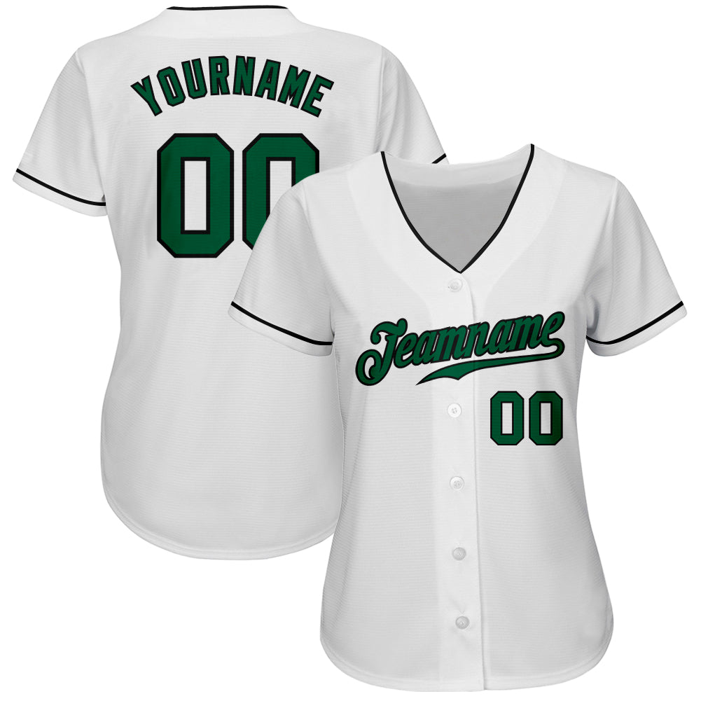Custom White Kelly Green-Black Authentic Baseball Jersey view 2