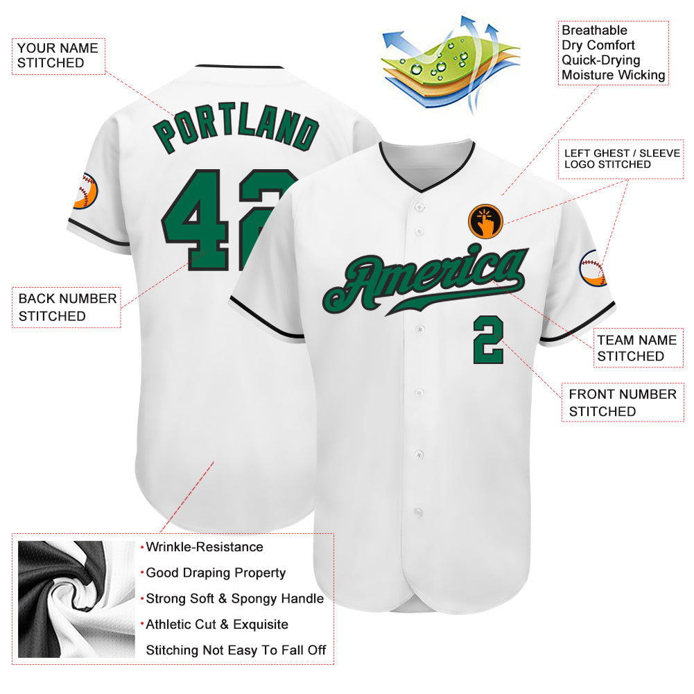 Custom White Kelly Green-Black Authentic Baseball Jersey view 3