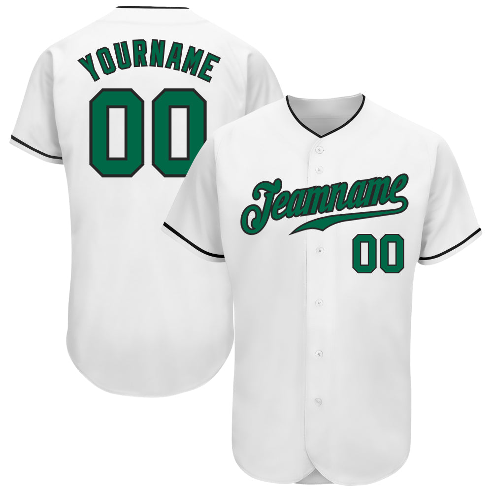 Custom White Kelly Green-Black Authentic Baseball Jersey - Main View