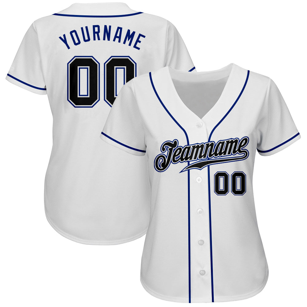 Custom White Black-Royal Authentic Baseball Jersey view 2
