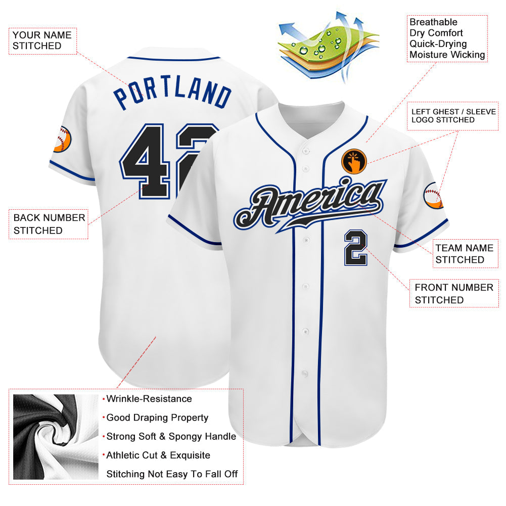 Custom White Black-Royal Authentic Baseball Jersey view 3