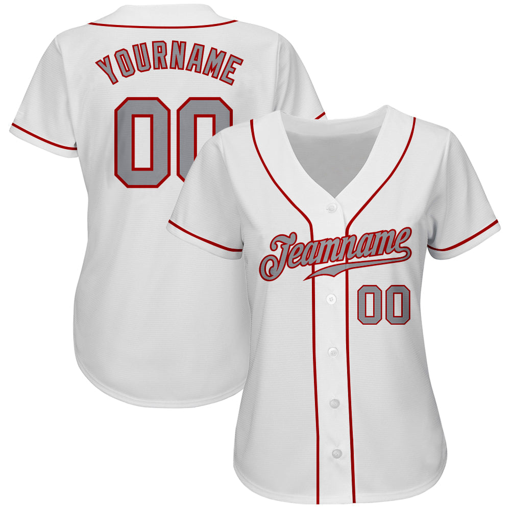 Custom White Gray-Red Authentic Baseball Jersey view 2