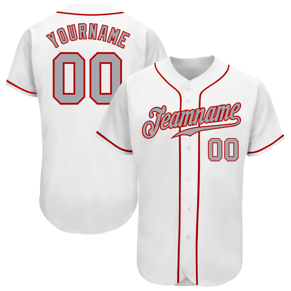 Custom White Gray-Red Authentic Baseball Jersey - Main View