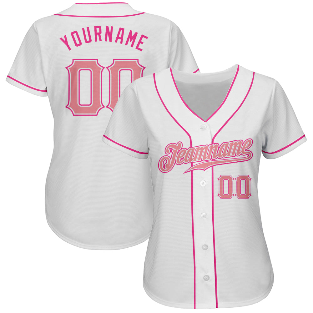 Custom White Medium Pink-Pink Authentic Baseball Jersey view 3