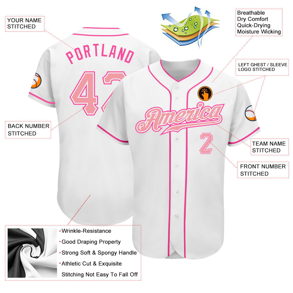 Custom White Medium Pink-Pink Authentic Baseball Jersey view 4