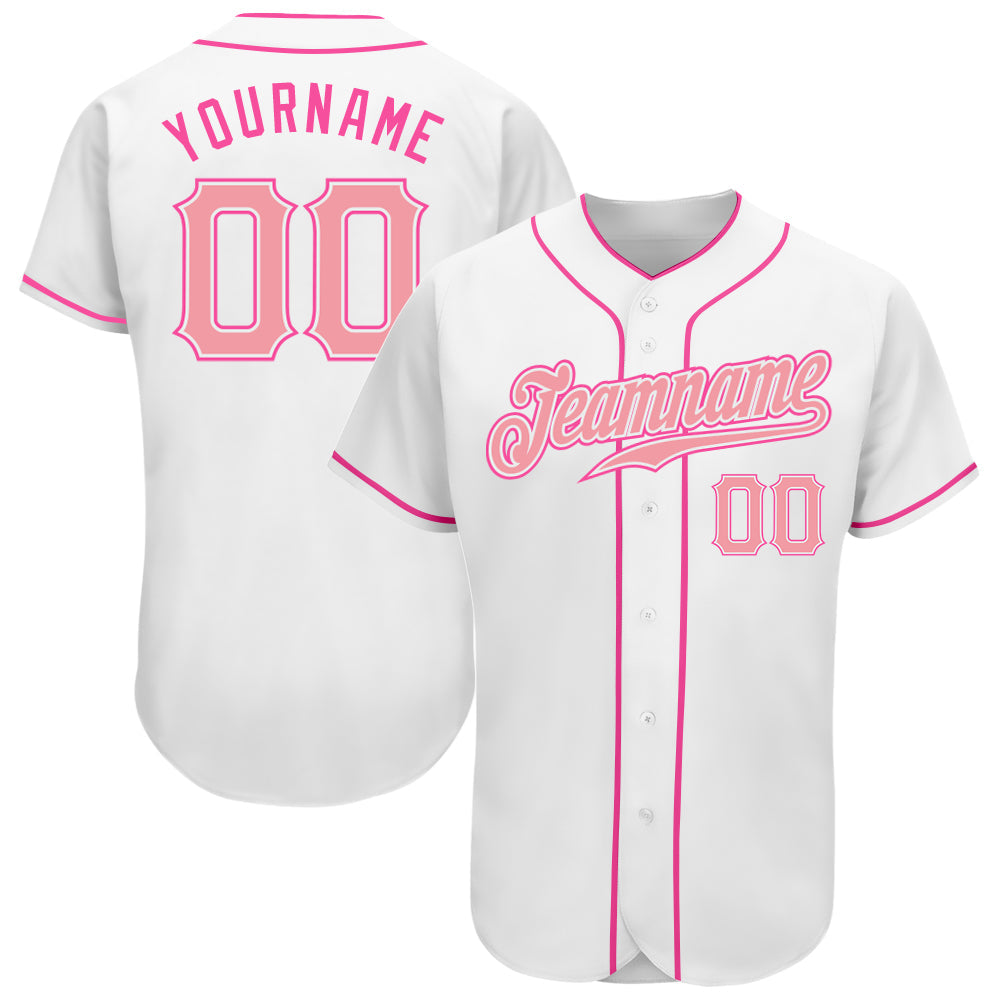 Custom White Medium Pink-Pink Authentic Baseball Jersey - Main View