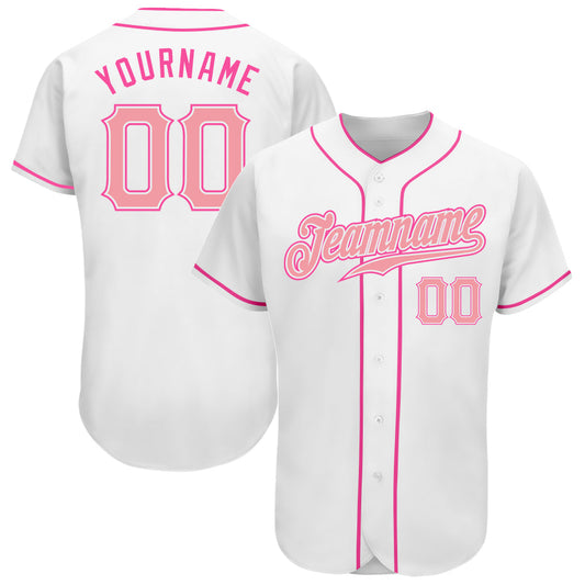 Custom White Medium Pink-Pink Authentic Baseball Jersey - Main View