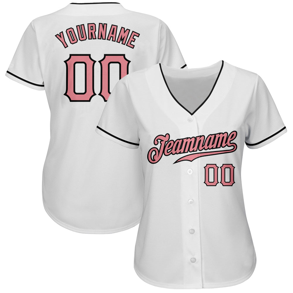 Custom White Medium Pink-Black Authentic Baseball Jersey view 2