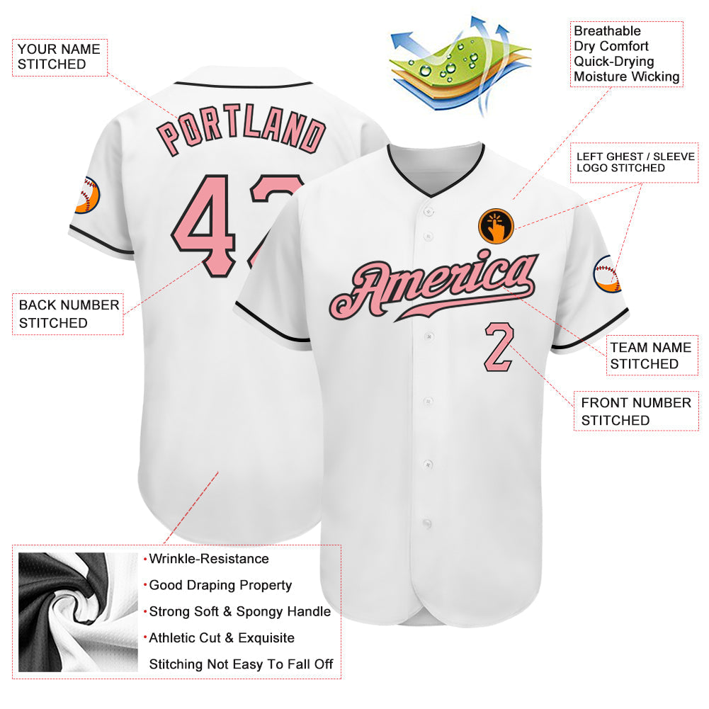 Custom White Medium Pink-Black Authentic Baseball Jersey view 3