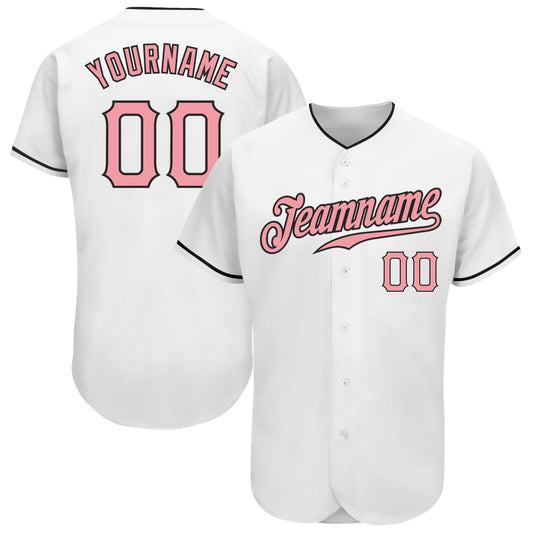 Custom White Medium Pink-Black Authentic Baseball Jersey - Main View