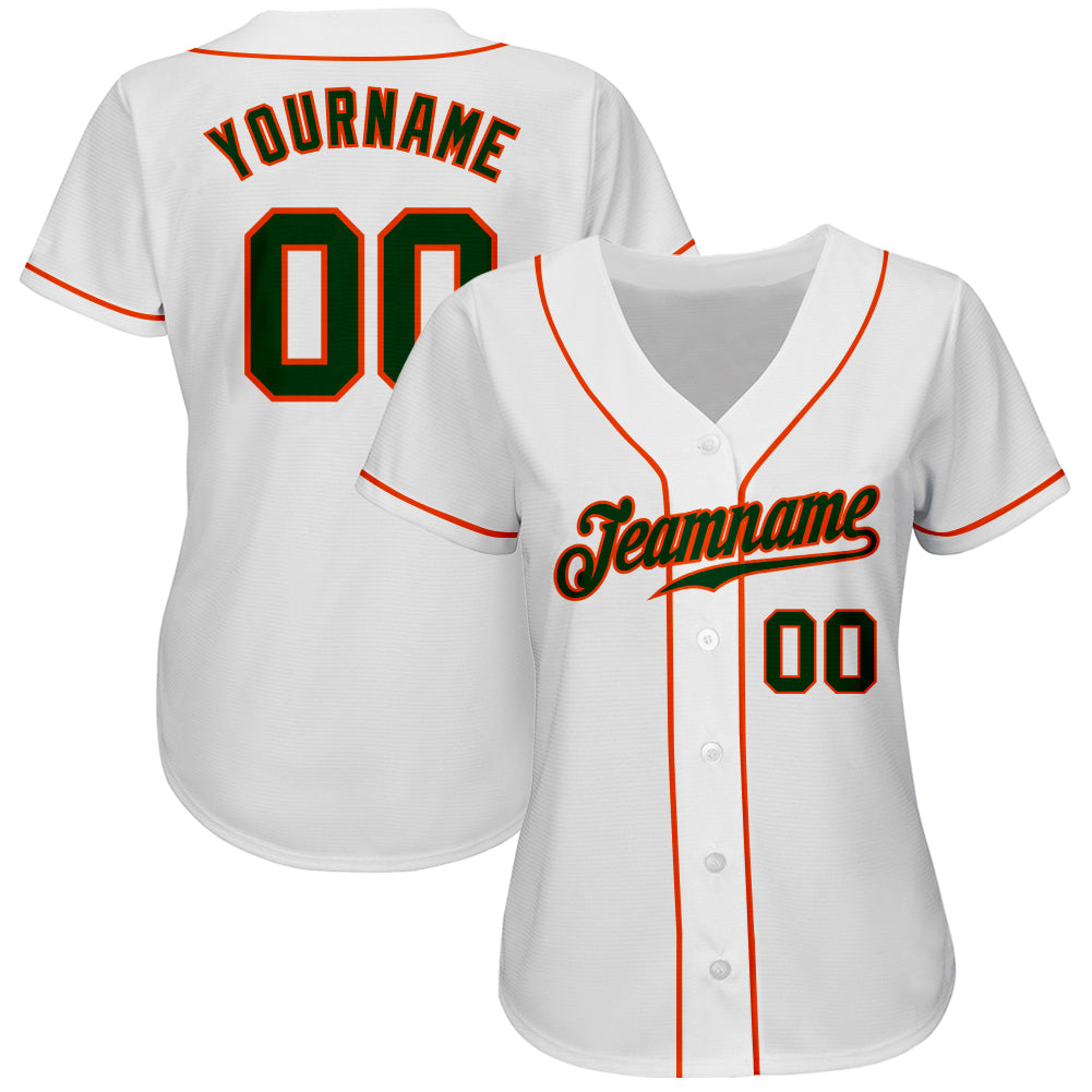 Custom White Green-Orange Authentic Baseball Jersey view 2