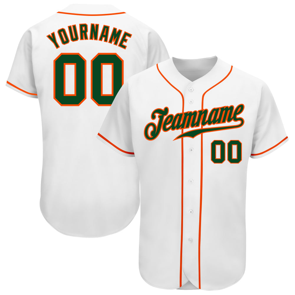 Custom White Green-Orange Authentic Baseball Jersey - Main View
