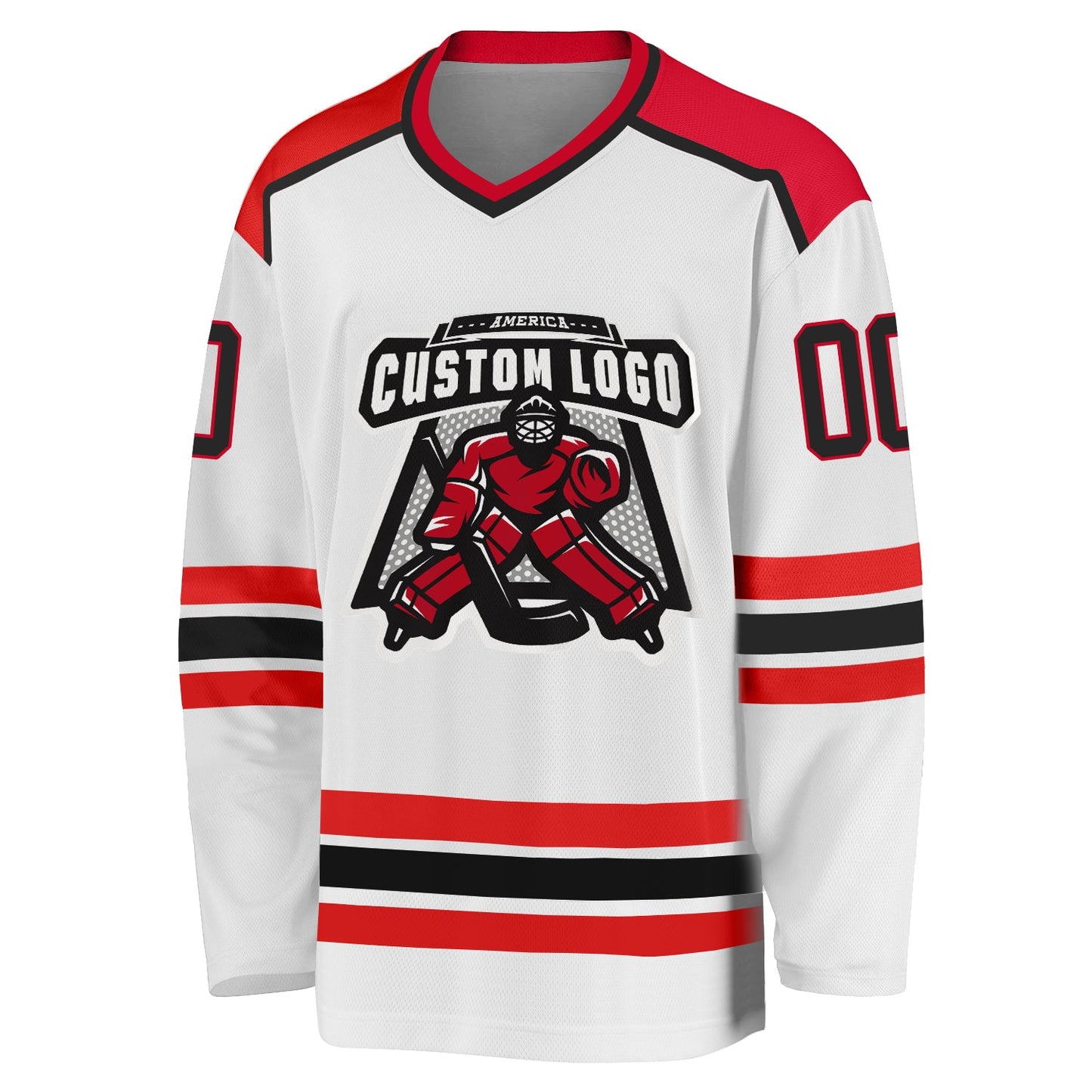 Custom White Black-Red Hockey Jersey view 2