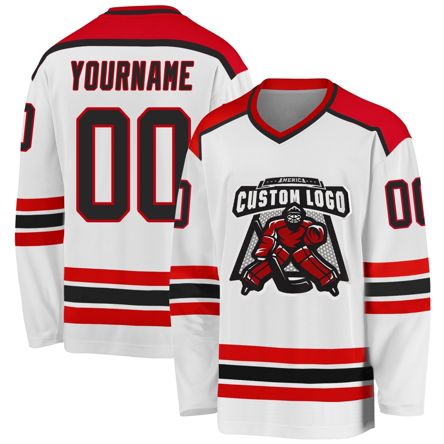 Custom White Black-Red Hockey Jersey - Main View