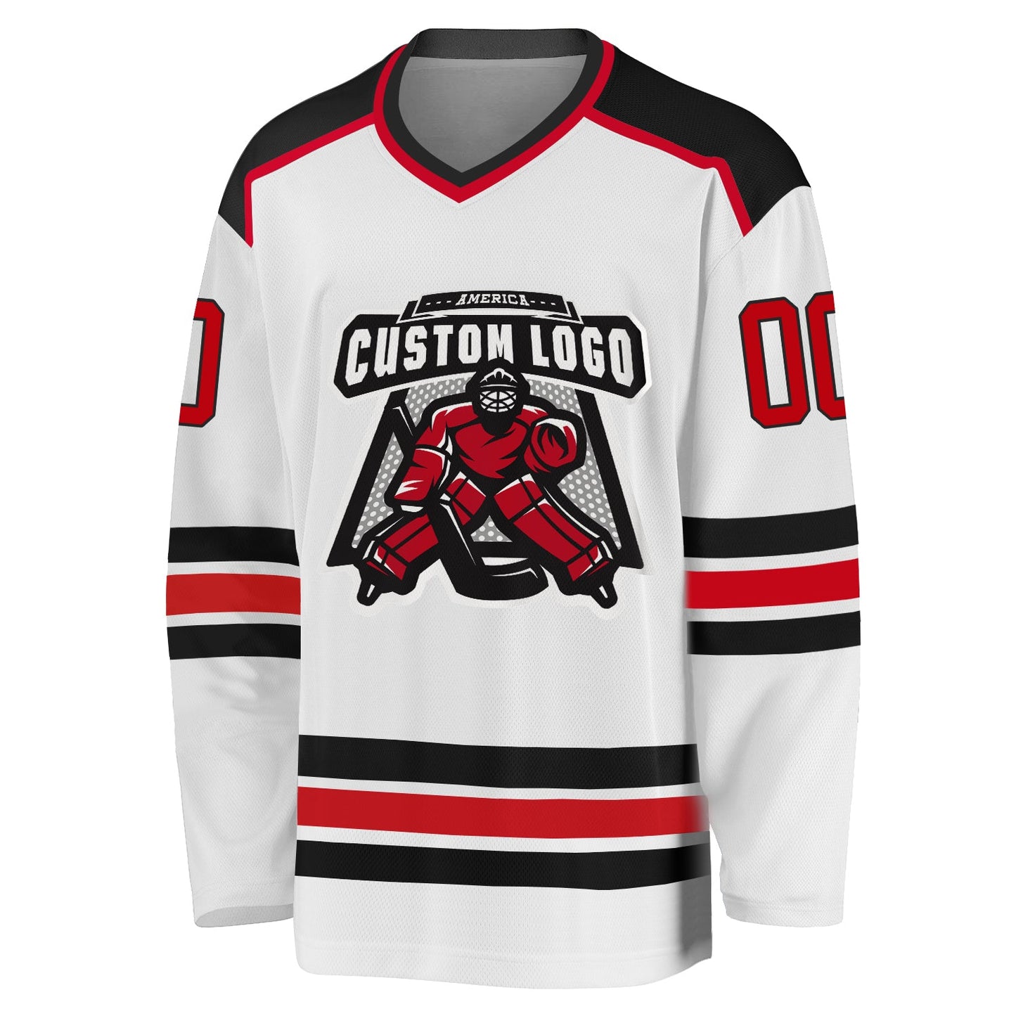 Custom White Red-Black Hockey Jersey view 2