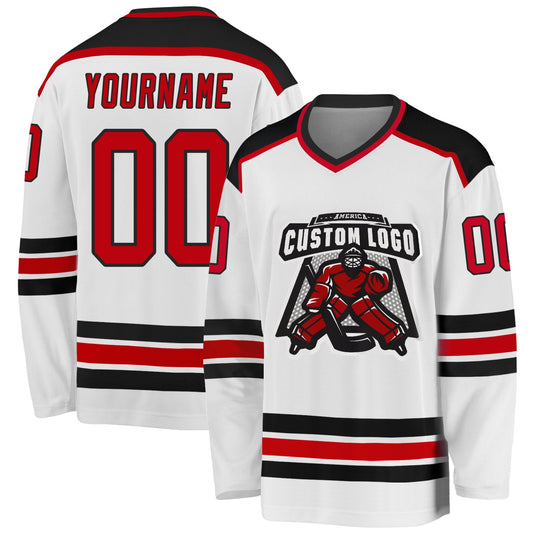Custom White Red-Black Hockey Jersey - Main View