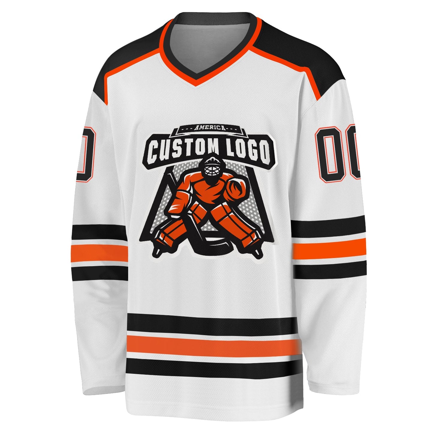 Custom White Black-Orange Hockey Jersey view 2