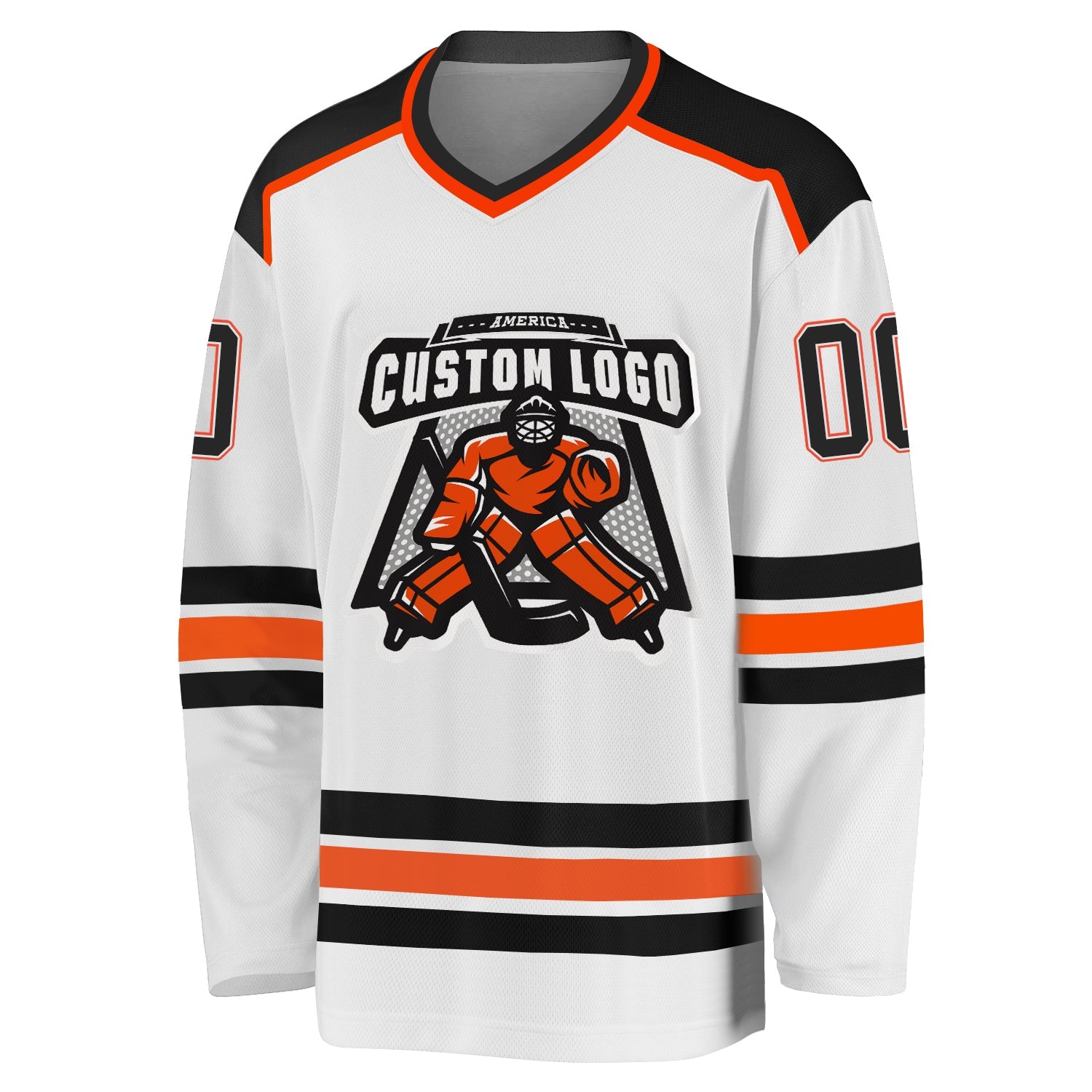 Custom White Black-Orange Hockey Jersey view 2