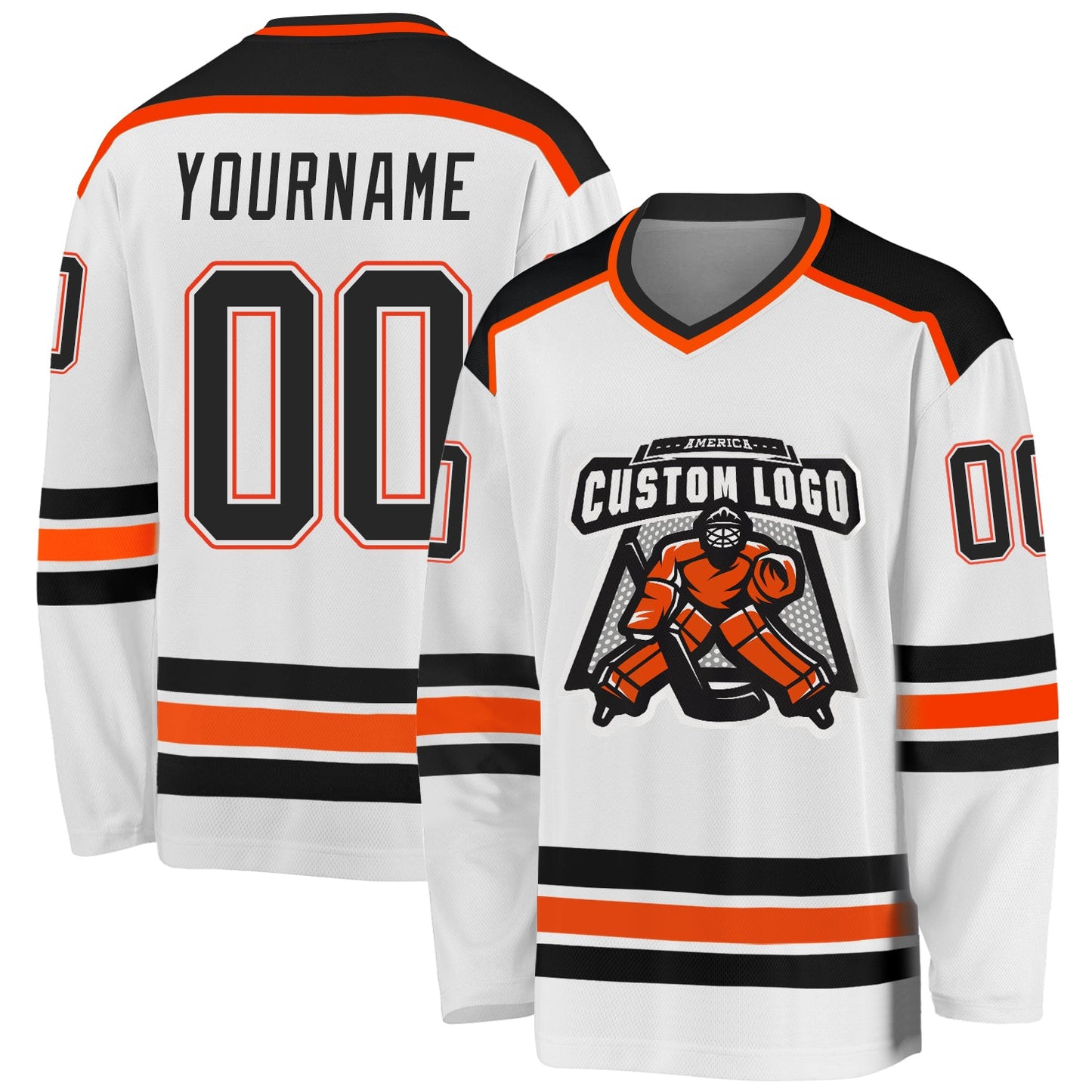 Custom White Black-Orange Hockey Jersey - Main View