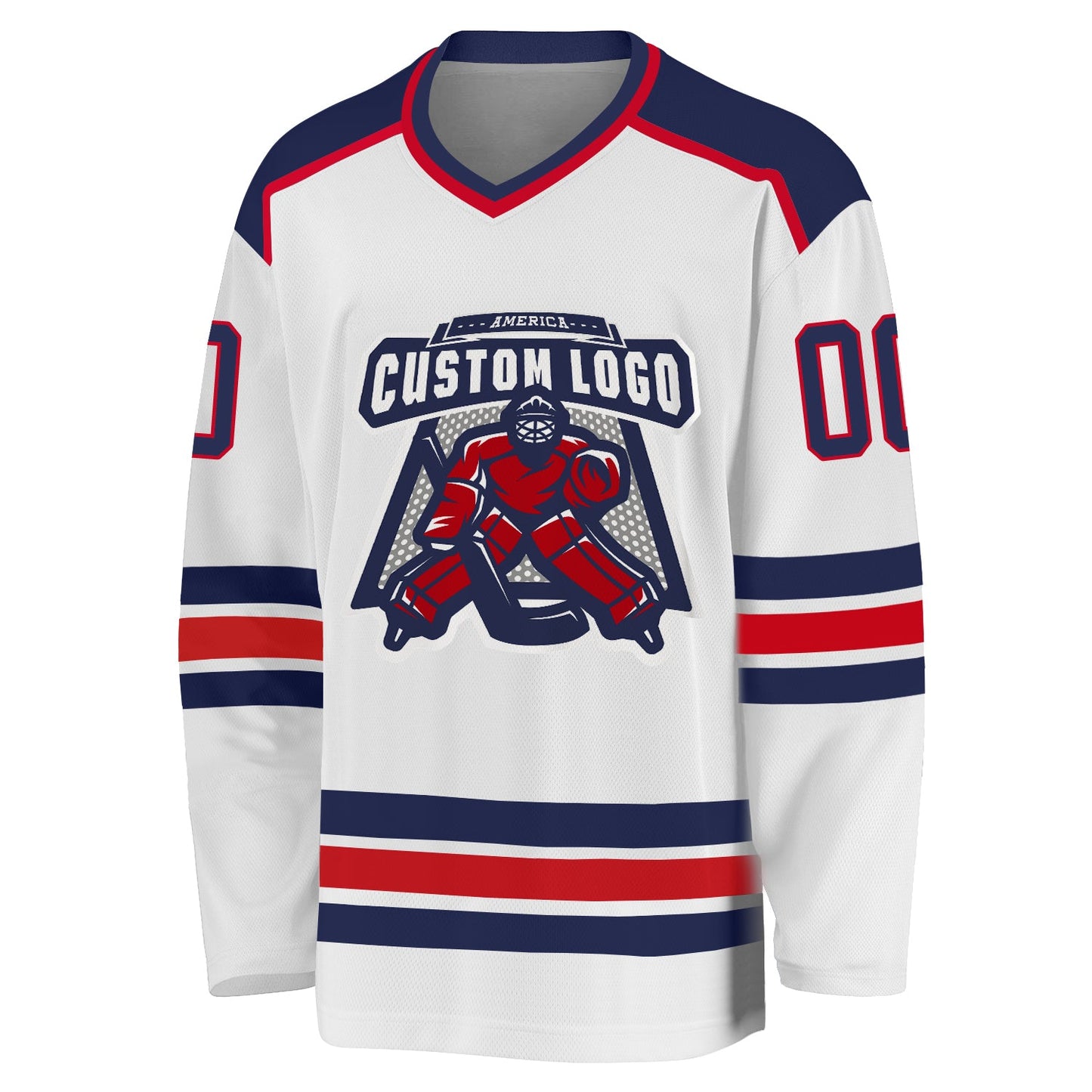 Custom White Navy-Red Hockey Jersey view 2