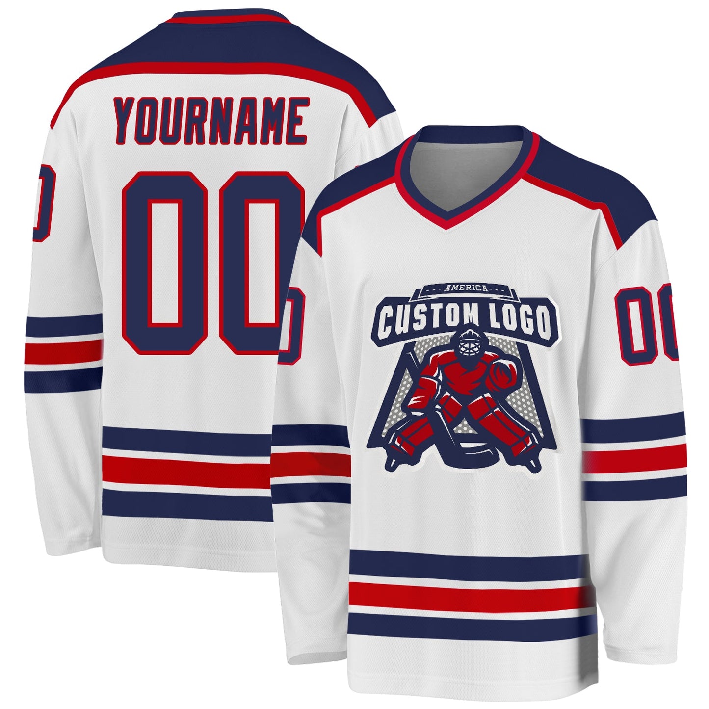 Custom White Navy-Red Hockey Jersey - Main View
