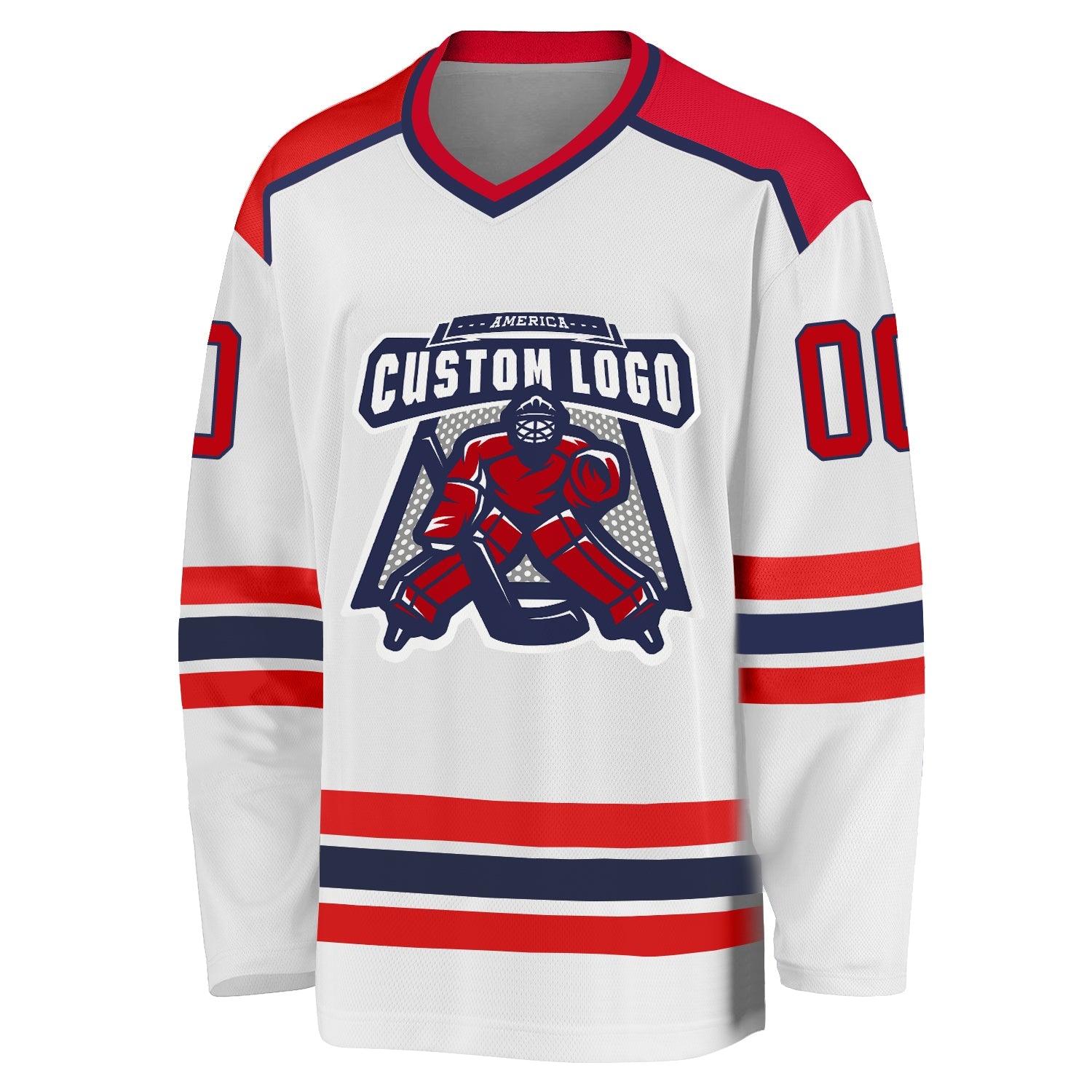 Custom White Red-Navy Hockey Jersey view 2